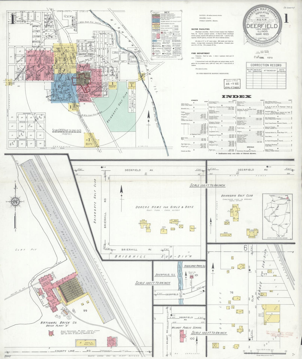 Sanborn Fire Insurance Map from Deerfield, Lake County, Illinois (1935), Sheet #0001 - Complete Map Set gallery image, historic Sanborn map, vintage wall art, Illinois Illinois