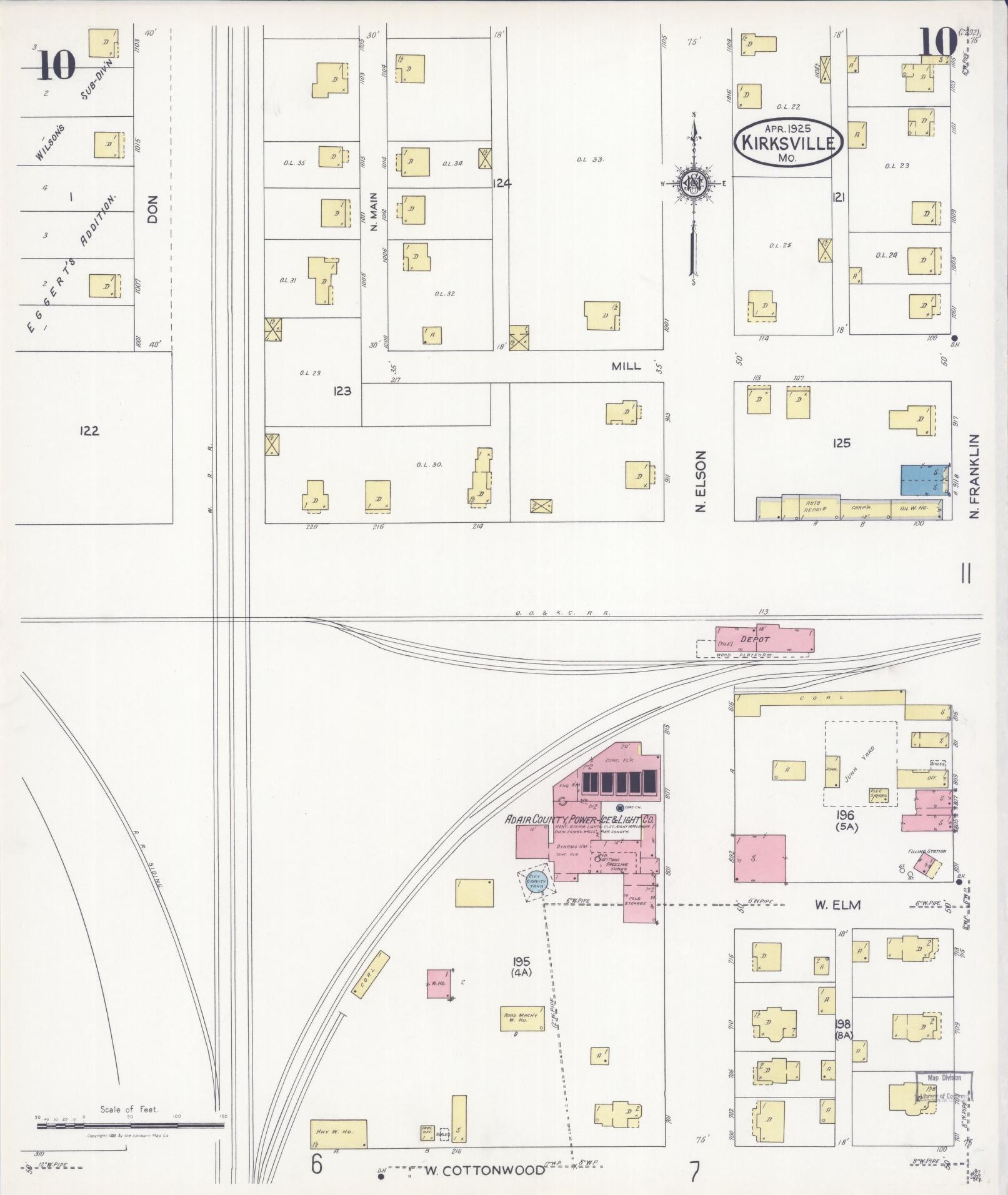 Sanborn Fire Insurance Map from Kirksville, Adair County, Missouri (1925), Sheet #0010 - Historic Sanborn Fire Insurance Map Print, vintage old map wall art, antique decor, genealogy gift, Missouri Missouri map