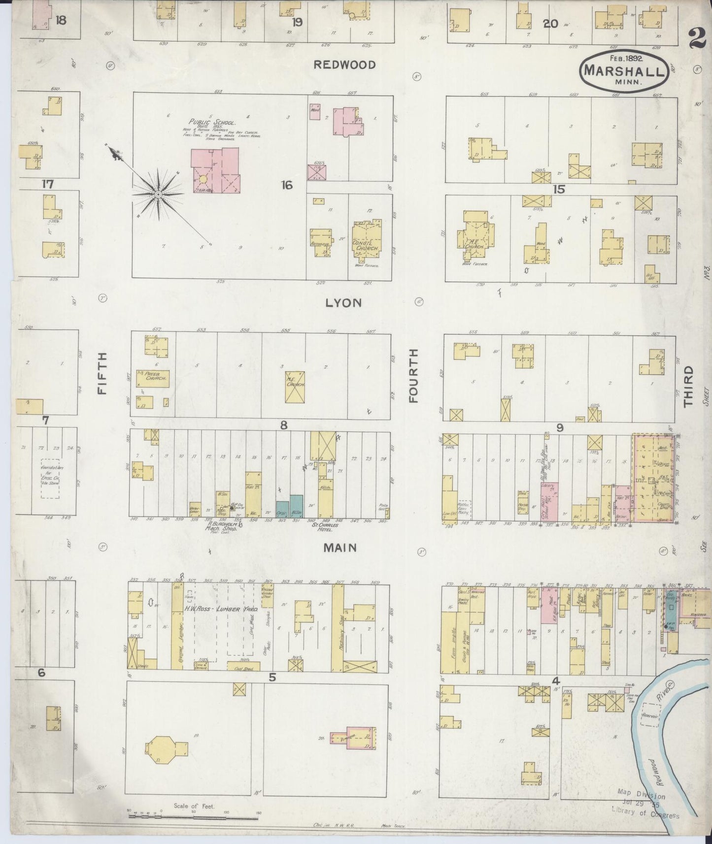 Sanborn Fire Insurance Map from Marshall, Lyon County, Minnesota (1892), Sheet #0002 - Historic Sanborn Fire Insurance Map Print, vintage old map wall art, antique decor, genealogy gift, Minnesota Minnesota map
