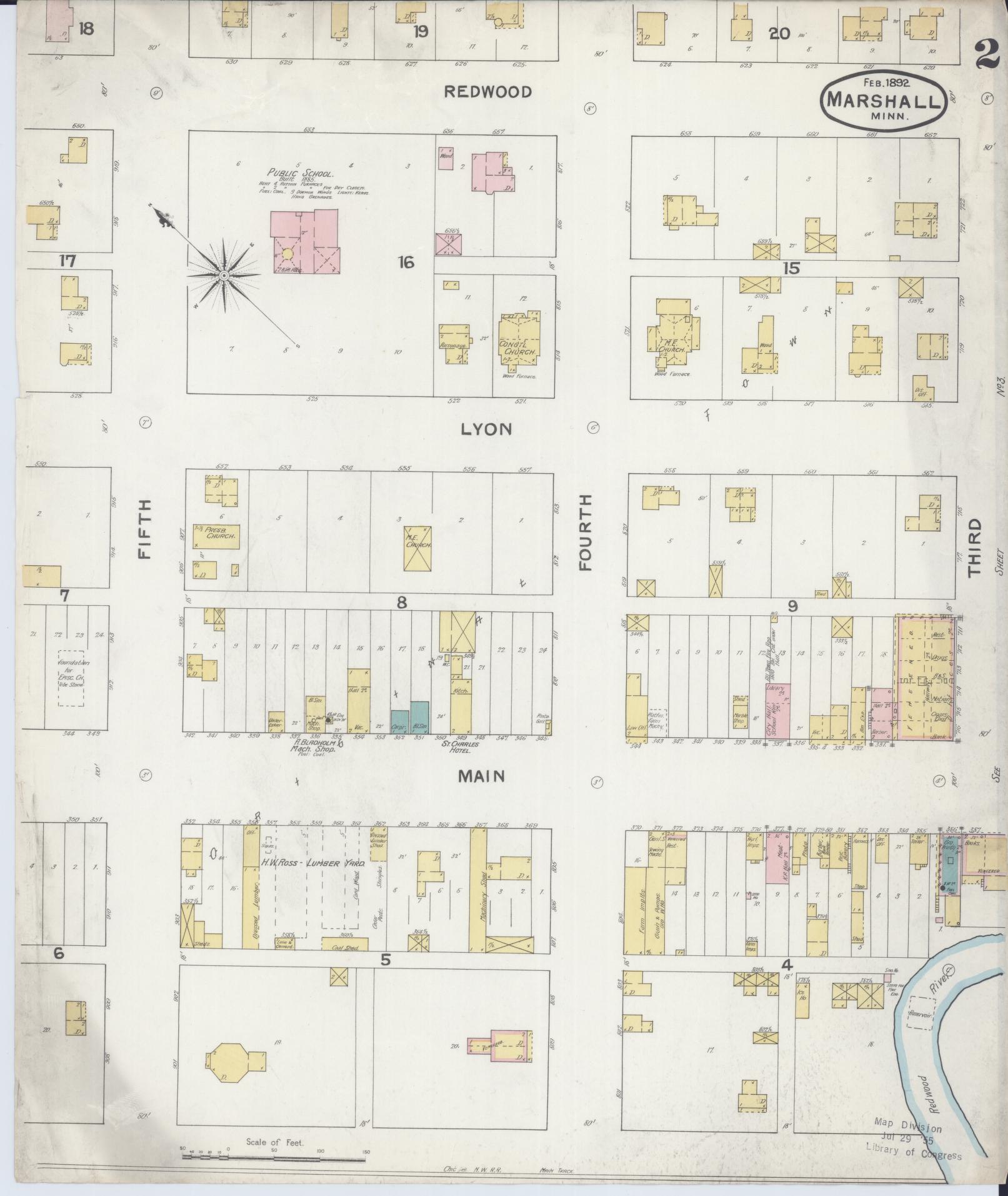 Sanborn Fire Insurance Map from Marshall, Lyon County, Minnesota (1892), Sheet #0002 - Historic Sanborn Fire Insurance Map Print, vintage old map wall art, antique decor, genealogy gift, Minnesota Minnesota map