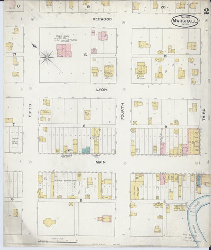 Sanborn Fire Insurance Map from Marshall, Lyon County, Minnesota (1892), Sheet #0002 - Historic Sanborn Fire Insurance Map Print, vintage old map wall art, antique decor, genealogy gift, Minnesota Minnesota map