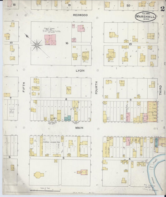 Sanborn Fire Insurance Map from Marshall, Lyon County, Minnesota (1892), Sheet #0002 - Historic Sanborn Fire Insurance Map Print, vintage old map wall art, antique decor, genealogy gift, Minnesota Minnesota map