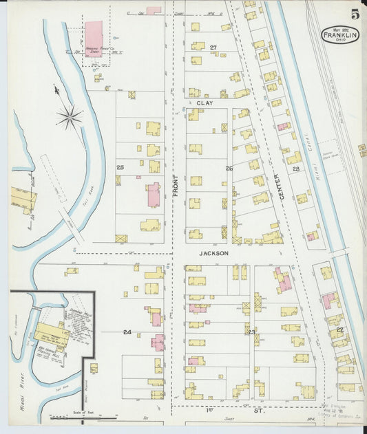 Sanborn Fire Insurance Map from Franklin, Warren County, Ohio (1892), Sheet #0005 - Historic Sanborn Fire Insurance Map Print, vintage old map wall art, antique decor, genealogy gift, Ohio Ohio map