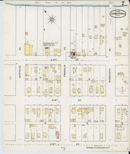 Sanborn Fire Insurance Map from Grand Forks, Grand Forks County, North Dakota (1892), Sheet #0007 - Complete Map Set gallery image, historic Sanborn map, vintage wall art, North Dakota North Dakota