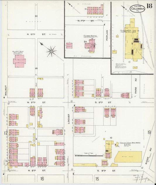 Sanborn Fire Insurance Map from Columbia, Lancaster County, Pennsylvania (1909), Sheet #0018 - Historic Sanborn Fire Insurance Map Print, vintage old map wall art, antique decor, genealogy gift, Pennsylvania Pennsylvania map