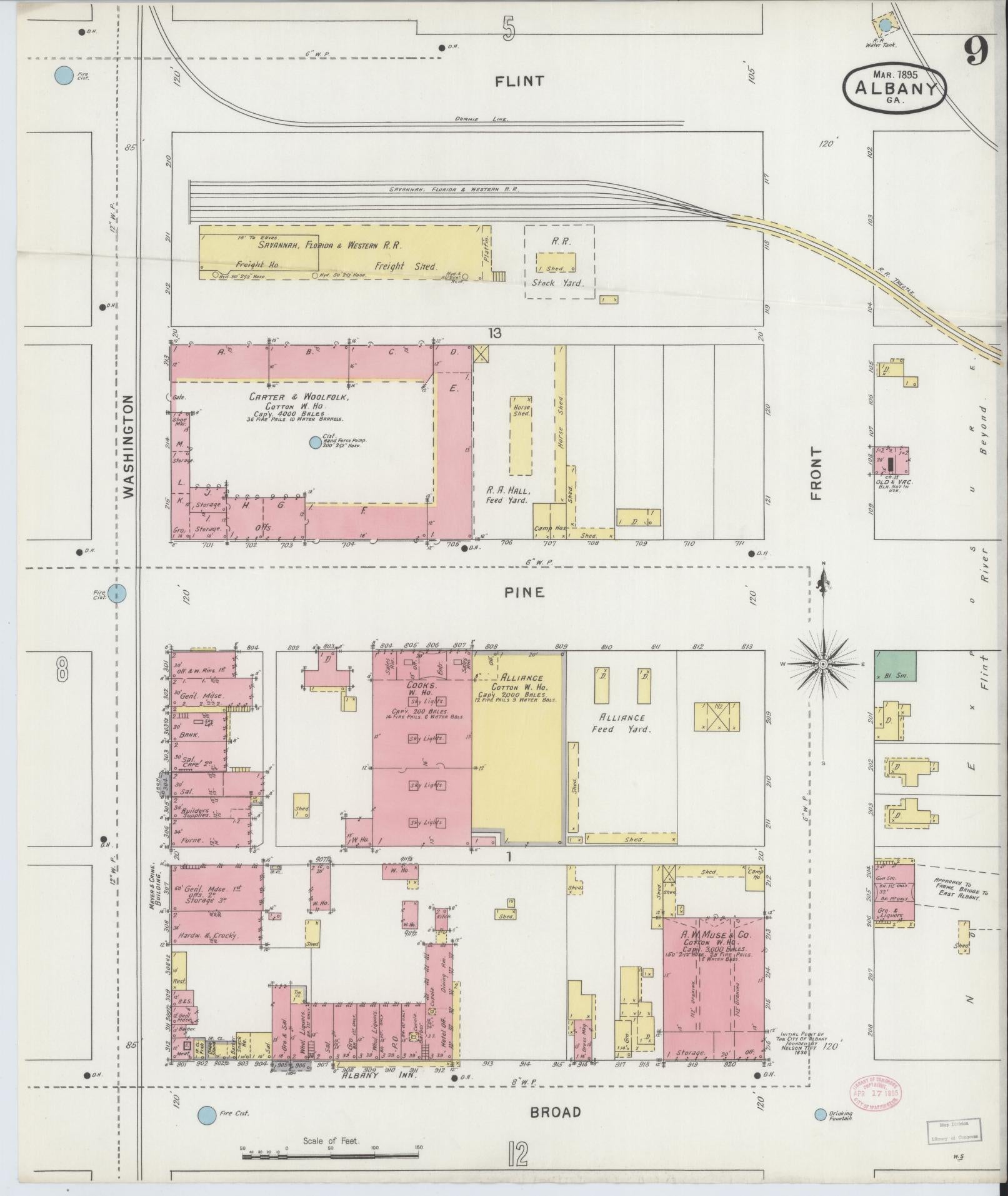 Sanborn Fire Insurance Map from Albany, Dougherty County, Georgia (1895), Sheet #0009 - Historic Sanborn Fire Insurance Map Print, vintage old map wall art, antique decor, genealogy gift, Georgia Georgia map