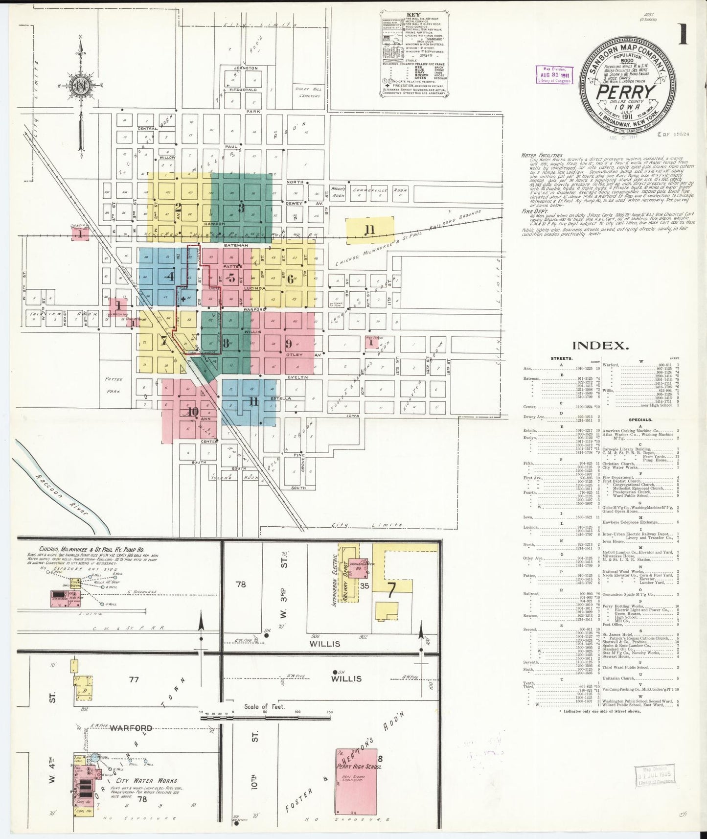 Sanborn Fire Insurance Map from Perry, Dallas County, Iowa (1911), Sheet #0001 - Historic Sanborn Fire Insurance Map Print, vintage old map wall art