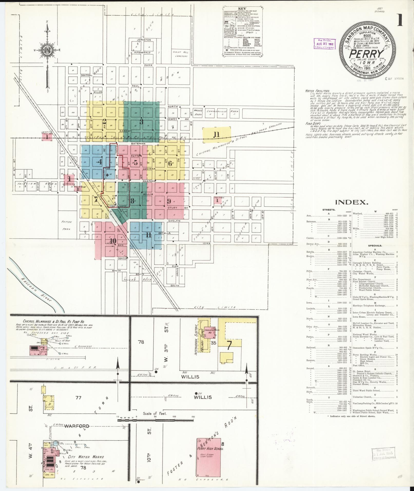 Sanborn Fire Insurance Map from Perry, Dallas County, Iowa (1911), Sheet #0001 - Historic Sanborn Fire Insurance Map Print, vintage old map wall art