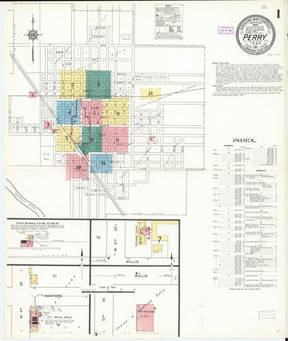 Sanborn Fire Insurance Map from Perry, Dallas County, Iowa (1911), Sheet #0001 - Historic Sanborn Fire Insurance Map Print, vintage old map wall art