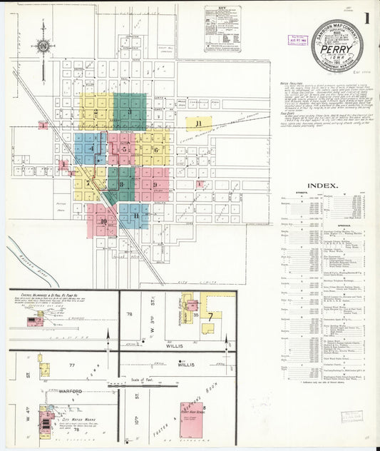 Sanborn Fire Insurance Map from Perry, Dallas County, Iowa (1911), Sheet #0001 - Historic Sanborn Fire Insurance Map Print, vintage old map wall art