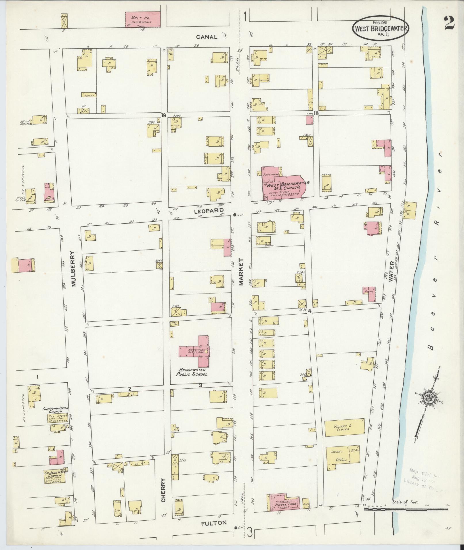 Sanborn Fire Insurance Map from West Bridgewater, Beaver County, Pennsylvania (1911), Sheet #0002 - Complete Map Set gallery image, historic Sanborn map, vintage wall art, Pennsylvania Pennsylvania