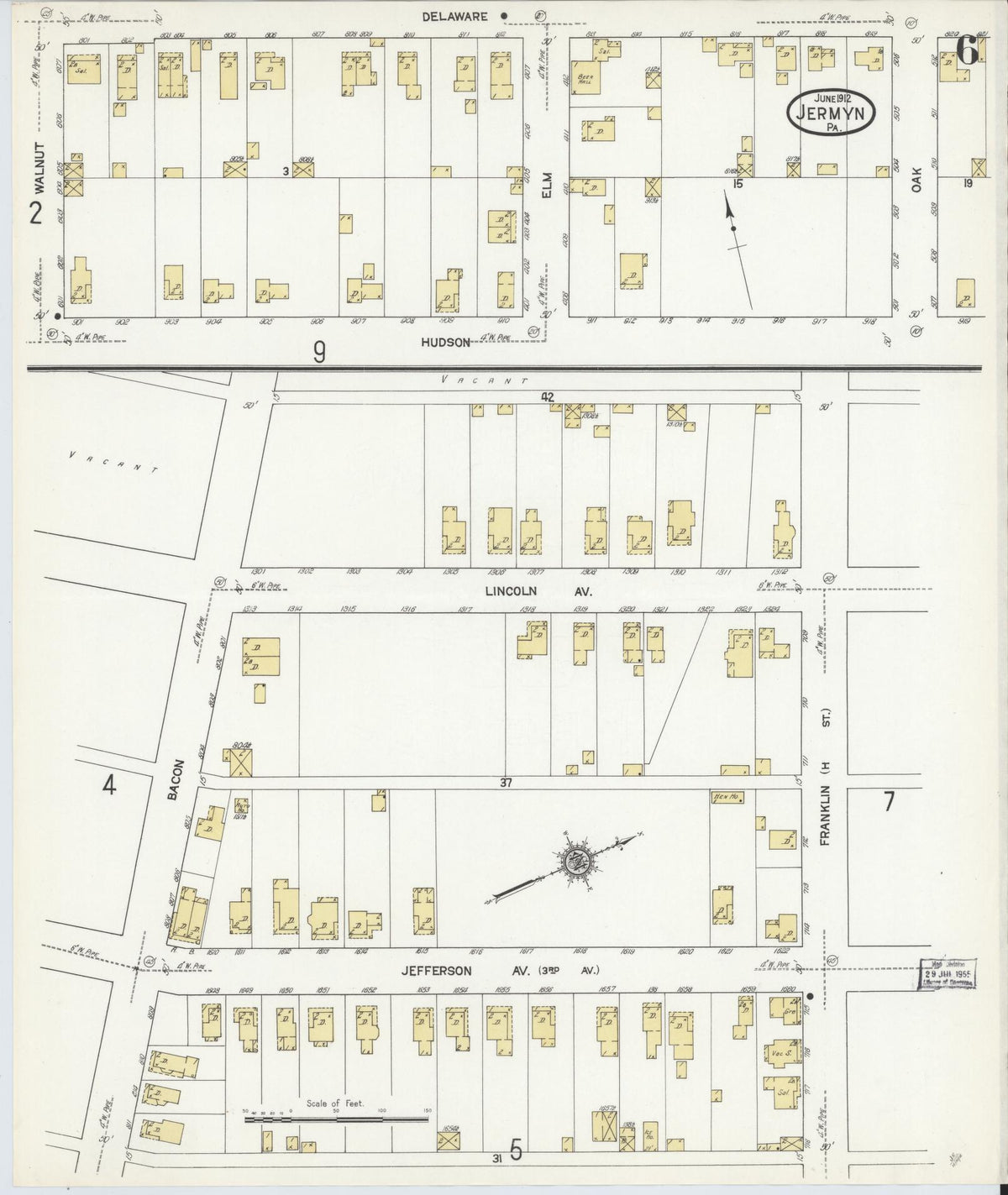 Sanborn Fire Insurance Map from Jermyn, Lackawanna County, Pennsylvania (1912), Sheet #0006 - Historic Sanborn Fire Insurance Map Print, vintage old map wall art, antique decor, genealogy gift, Pennsylvania Pennsylvania map