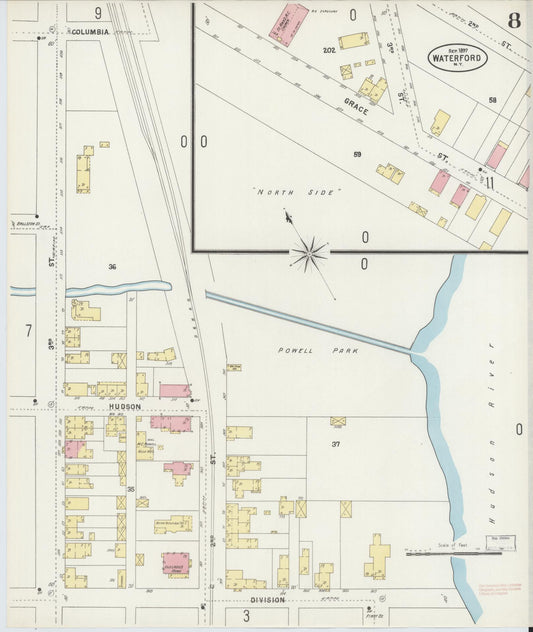 Sanborn Fire Insurance Map from Waterford, Saratoga County, New York (1897), Sheet #0008 - Historic Sanborn Fire Insurance Map Print, vintage old map wall art, antique decor, genealogy gift, New York New York map