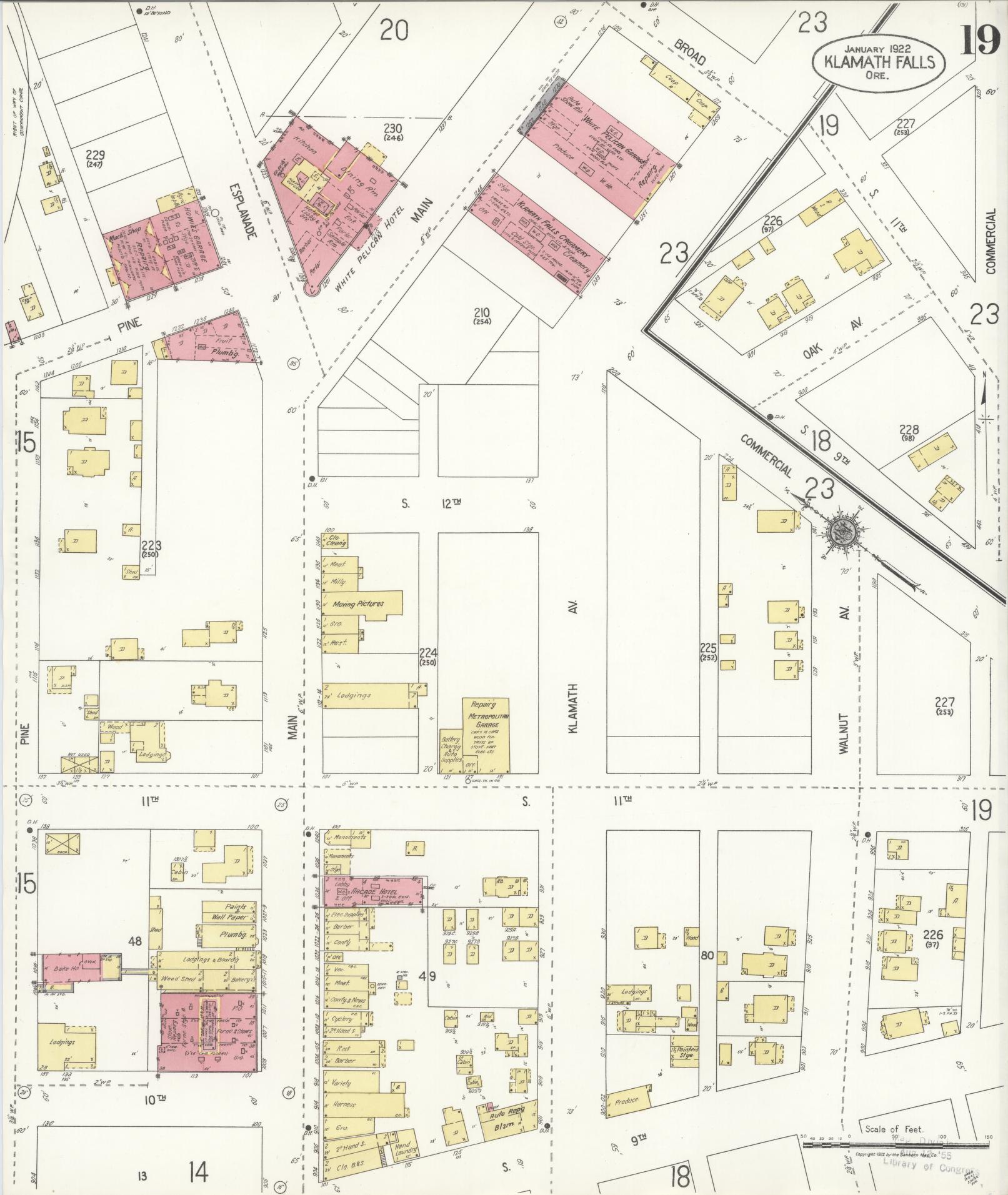 Sanborn Fire Insurance Map from Klamath Falls, Klamath County, Oregon (1921), Sheet #0019 - Historic Sanborn Fire Insurance Map Print, vintage old map wall art, antique decor, genealogy gift, Oregon Oregon map