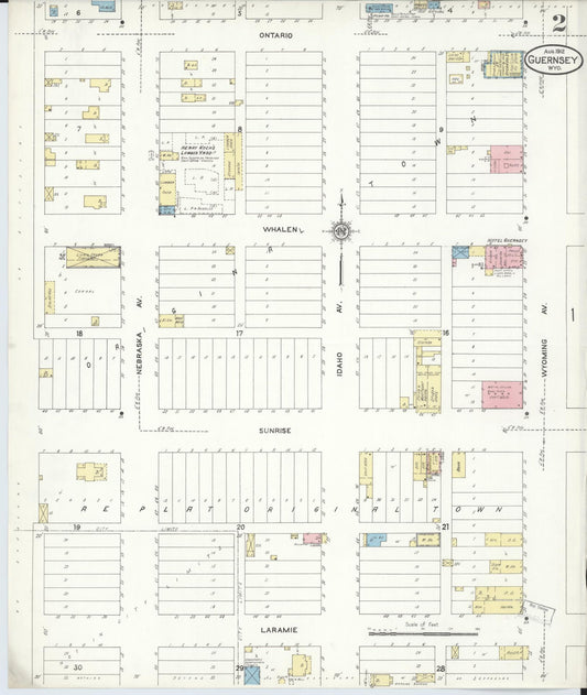 Sanborn Fire Insurance Map from Guernsey, Platte County, Wyoming (1912), Sheet #0002 - Historic Sanborn Fire Insurance Map Print, vintage old map wall art, antique decor, genealogy gift, Wyoming Wyoming map