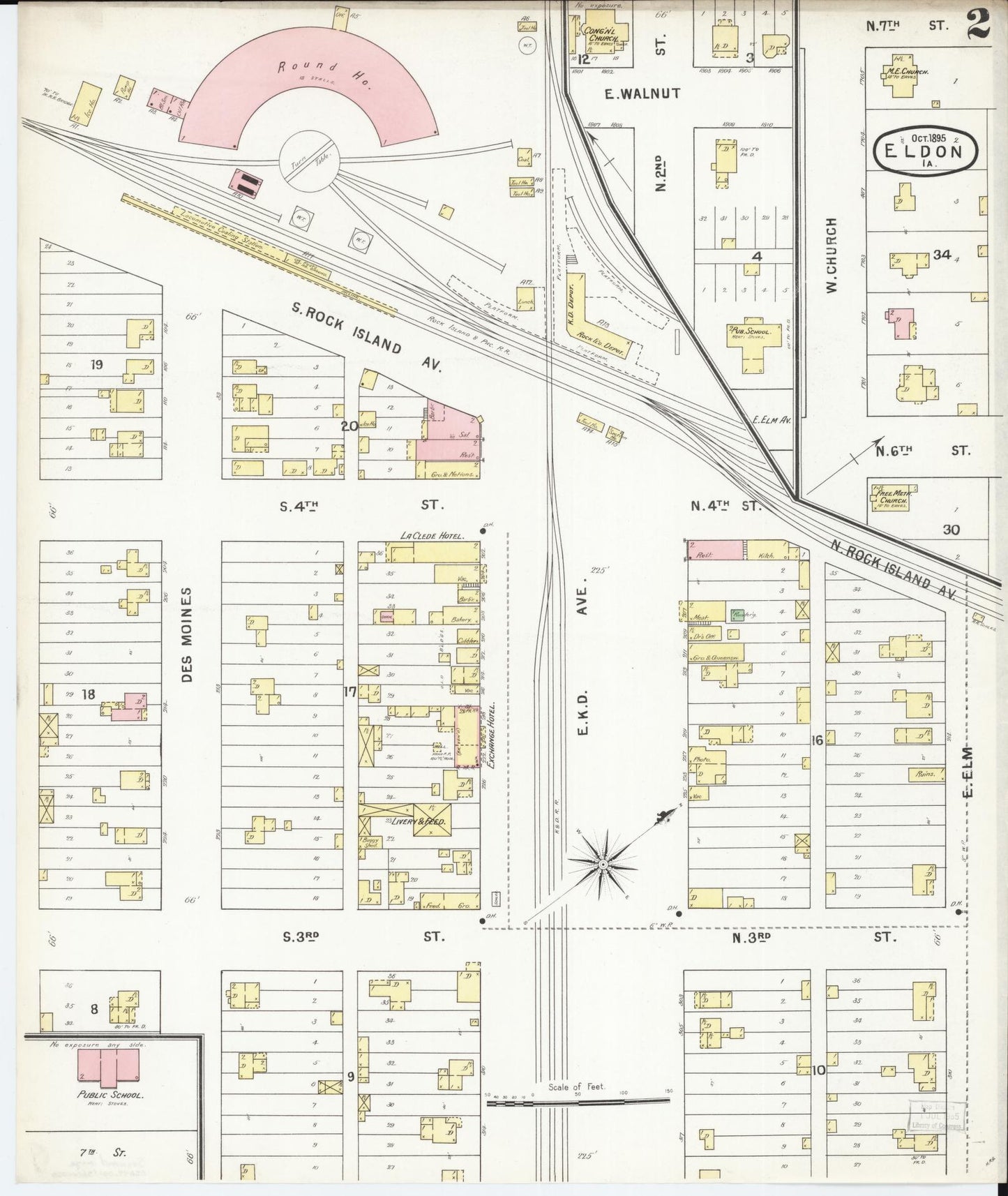 Sanborn Fire Insurance Map from Eldon, Wapello County, Iowa (1895), Sheet #0002 - Historic Sanborn Fire Insurance Map Print, vintage old map wall art