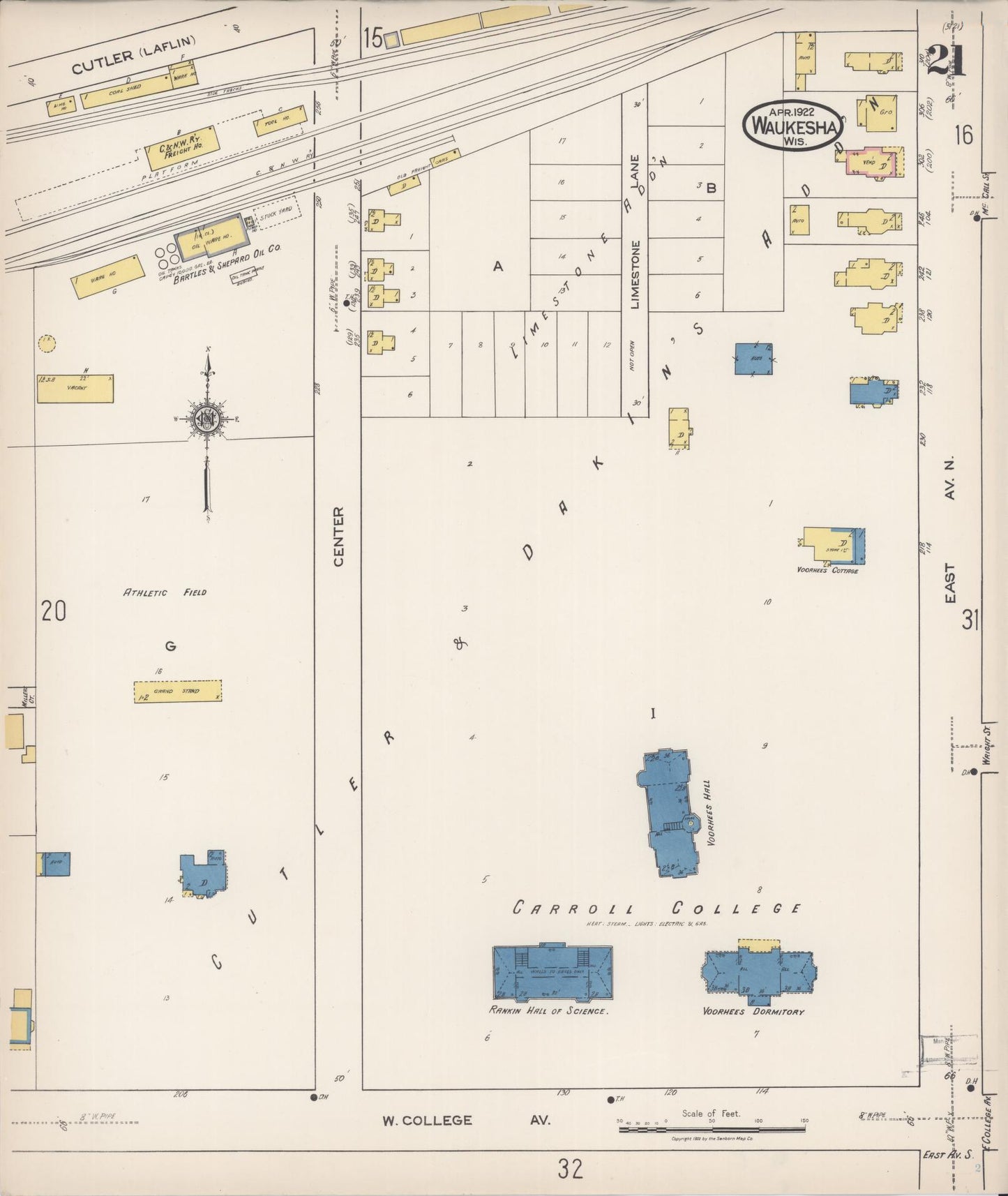 Sanborn Fire Insurance Map from Waukesha, Waukesha County, Wisconsin (1922), Sheet #0021 - Historic Sanborn Fire Insurance Map Print, vintage old map wall art, antique decor, genealogy gift, Wisconsin Wisconsin map