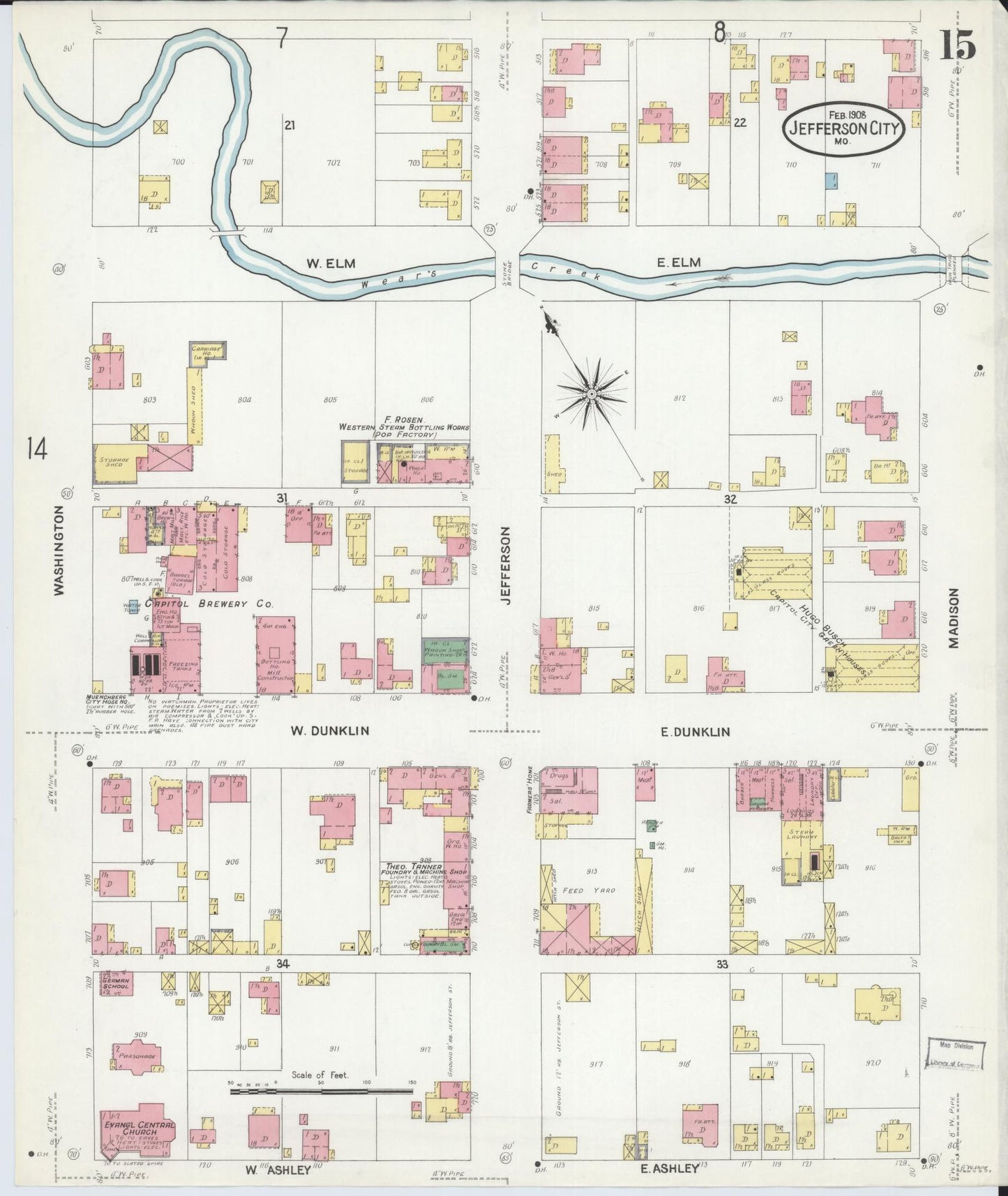 Sanborn Fire Insurance Map from Jefferson City, Cole County, Missouri (1908), Sheet #0015 - Complete Map Set gallery image, historic Sanborn map, vintage wall art, Missouri Missouri