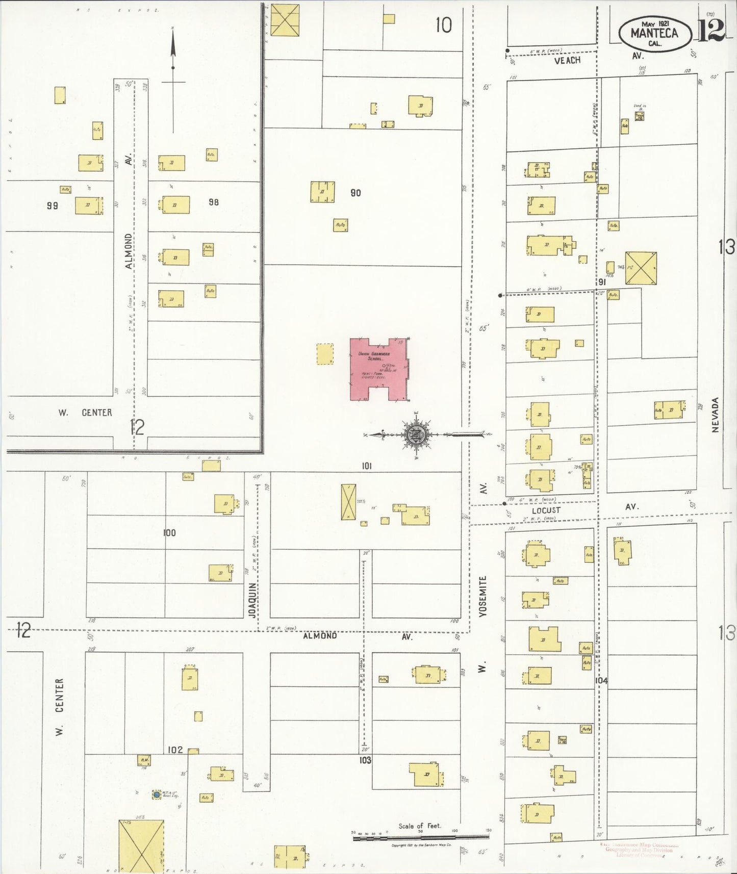 Sanborn Fire Insurance Map from Manteca, San Joaquin County, California (1921), Sheet #0012 - Complete Map Set gallery image, historic Sanborn map, vintage wall art, California California