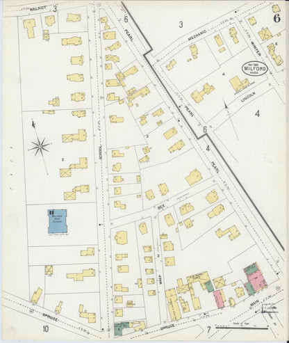Sanborn Fire Insurance Map from Milford, Worcester County, Massachusetts (1903), Sheet #0006 - Historic Sanborn Fire Insurance Map Print, vintage old map wall art, antique decor, genealogy gift, Massachusetts Massachusetts map
