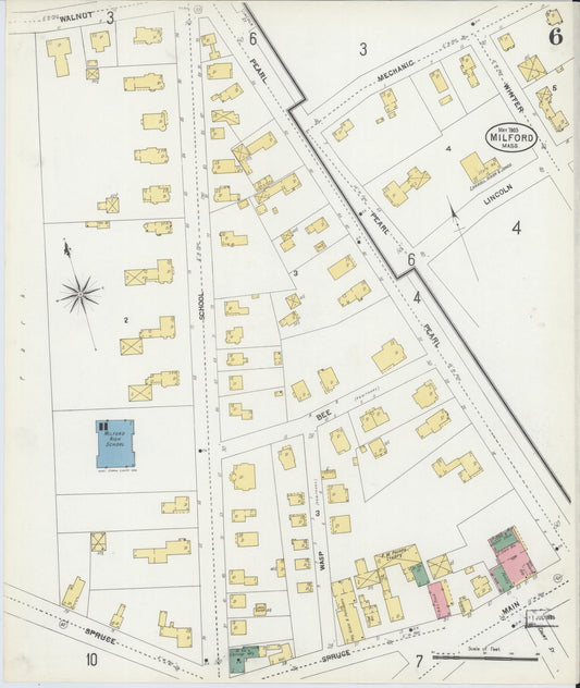 Sanborn Fire Insurance Map from Milford, Worcester County, Massachusetts (1903), Sheet #0006 - Historic Sanborn Fire Insurance Map Print, vintage old map wall art, antique decor, genealogy gift, Massachusetts Massachusetts map