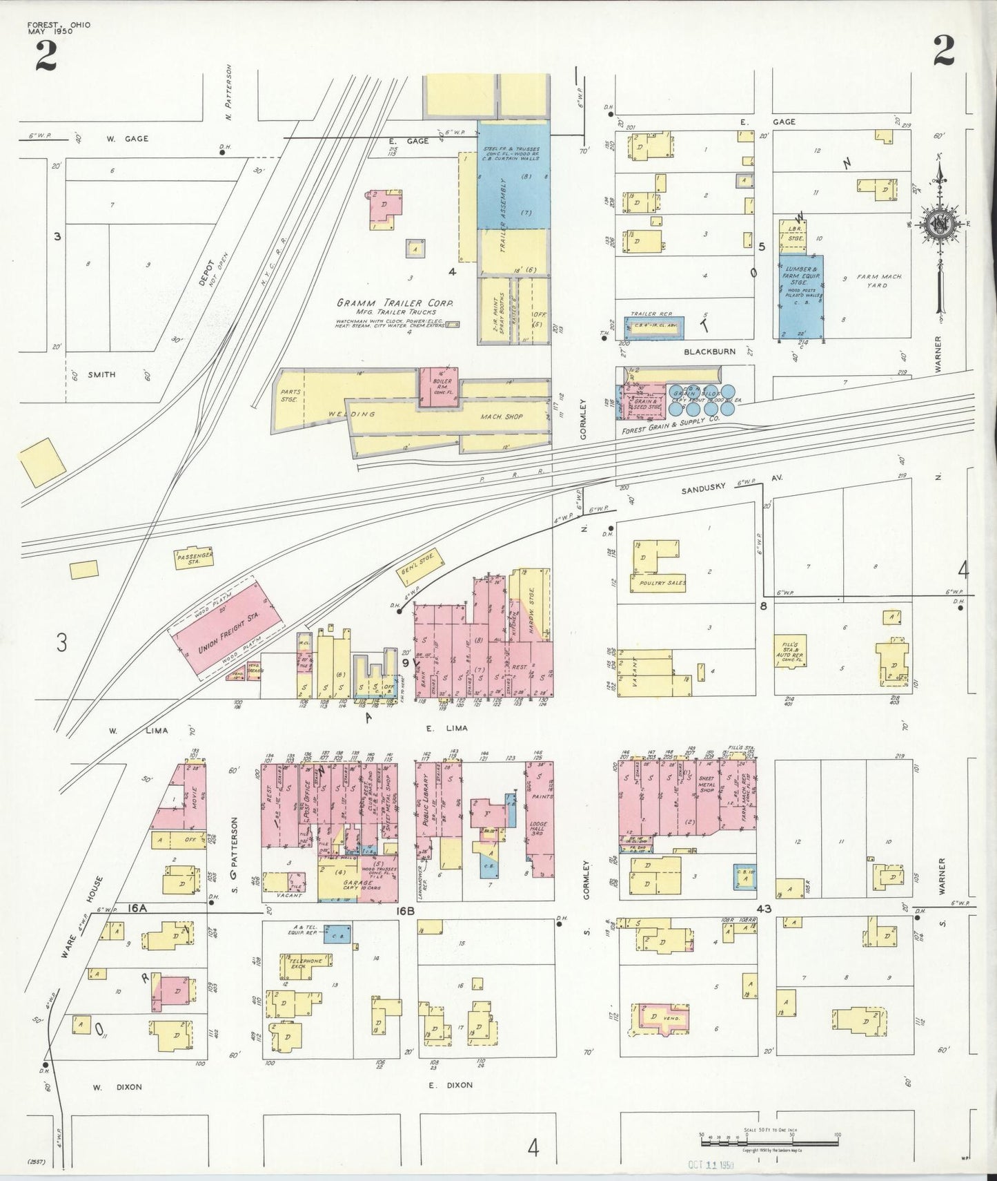 Sanborn Fire Insurance Map from Forest, Hardin County, Ohio (1950), Sheet #0002 - Historic Sanborn Fire Insurance Map Print, vintage old map wall art, antique decor, genealogy gift, Ohio Ohio map