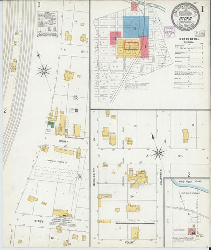 Sanborn Fire Insurance Map from Atoka, Atoka County, Oklahoma (1904), Sheet #0001 - Complete Map Set gallery image, historic Sanborn map, vintage wall art, Oklahoma Oklahoma