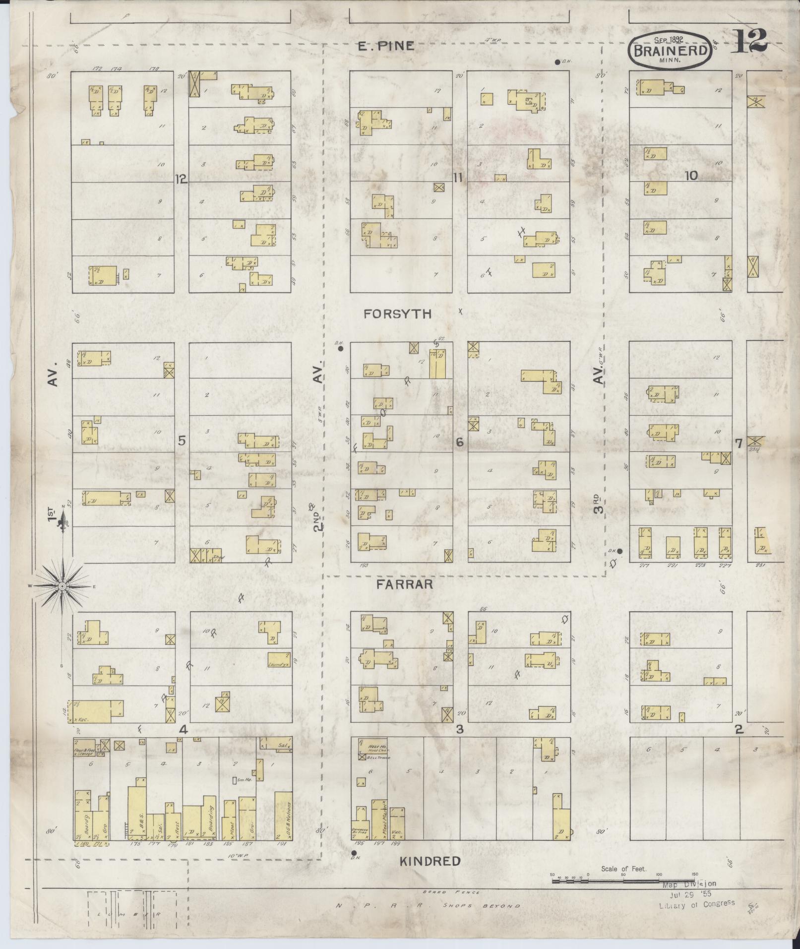 Sanborn Fire Insurance Map from Brainerd, Crow Wing County, Minnesota (1892), Sheet #0012 - Complete Map Set gallery image, historic Sanborn map, vintage wall art, Minnesota Minnesota