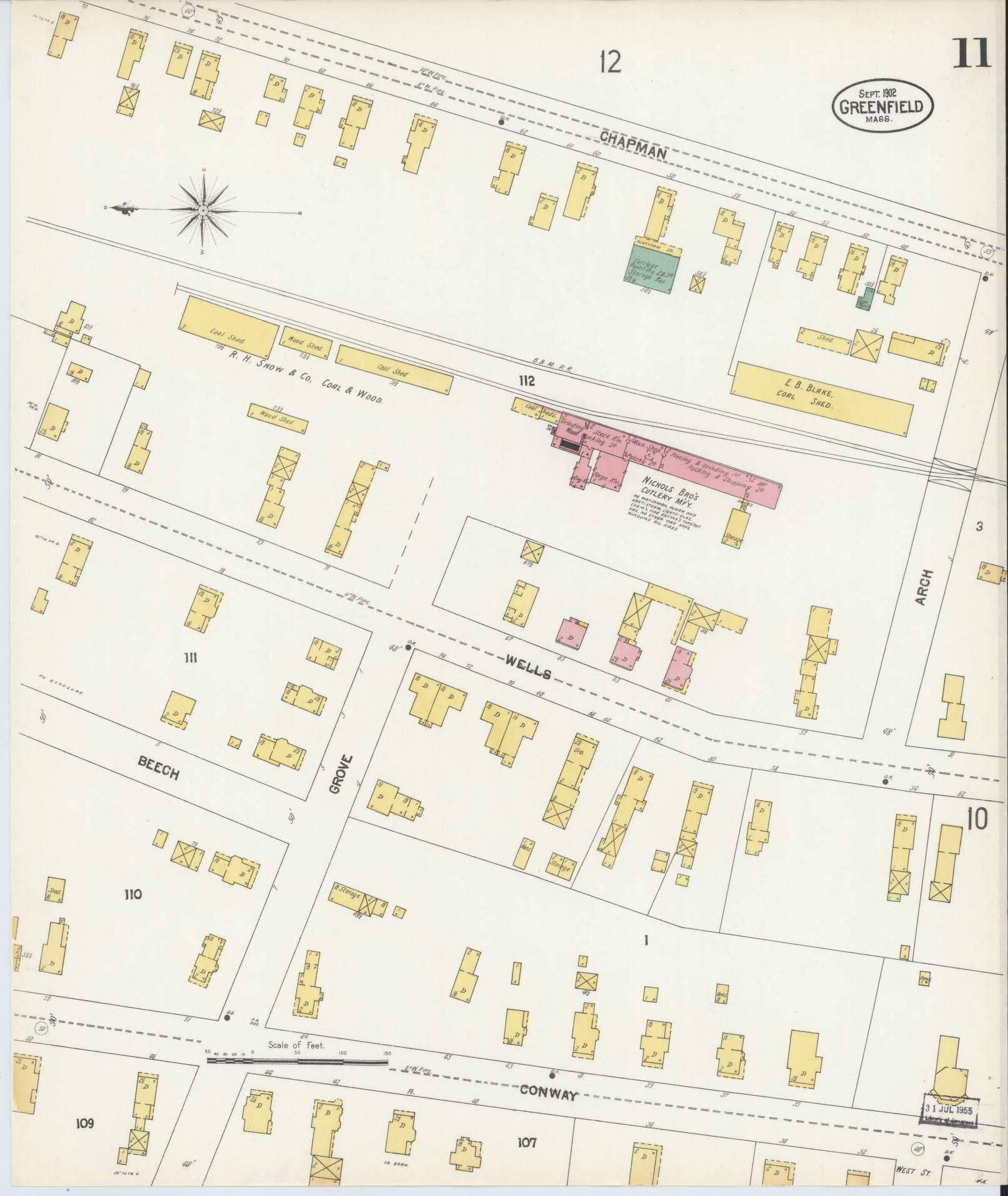 Sanborn Fire Insurance Map from Greenfield, Franklin County, Massachusetts (1902), Sheet #0011 - Historic Sanborn Fire Insurance Map Print, vintage old map wall art, antique decor, genealogy gift, Massachusetts Massachusetts map