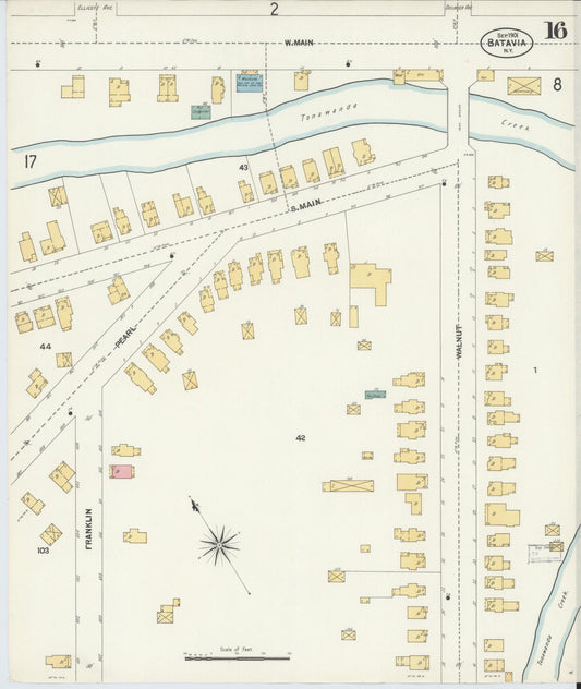 Sanborn Fire Insurance Map from Batavia, Genesee County, New York (1901), Sheet #0016 - Historic Sanborn Fire Insurance Map Print, vintage old map wall art, antique decor, genealogy gift, New York New York map