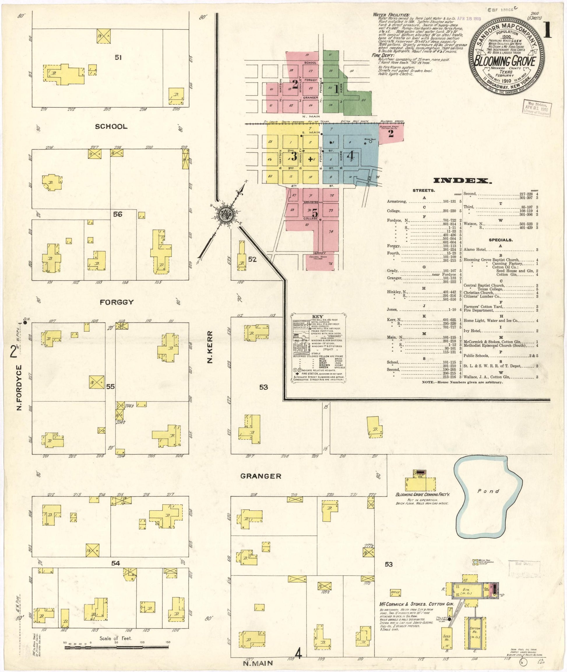 Sanborn Fire Insurance Map from Blooming Grove, Navarro County, Texas. (1910) – Historic Sanborn Fire Insurance Map Print