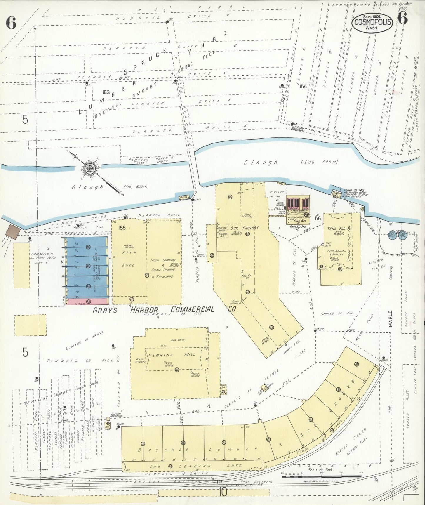 Sanborn Fire Insurance Map from Cosmopolis, Grays Harbor County, Washington (1926), Sheet #0006 - Complete Map Set gallery image, historic Sanborn map, vintage wall art, Washington Washington