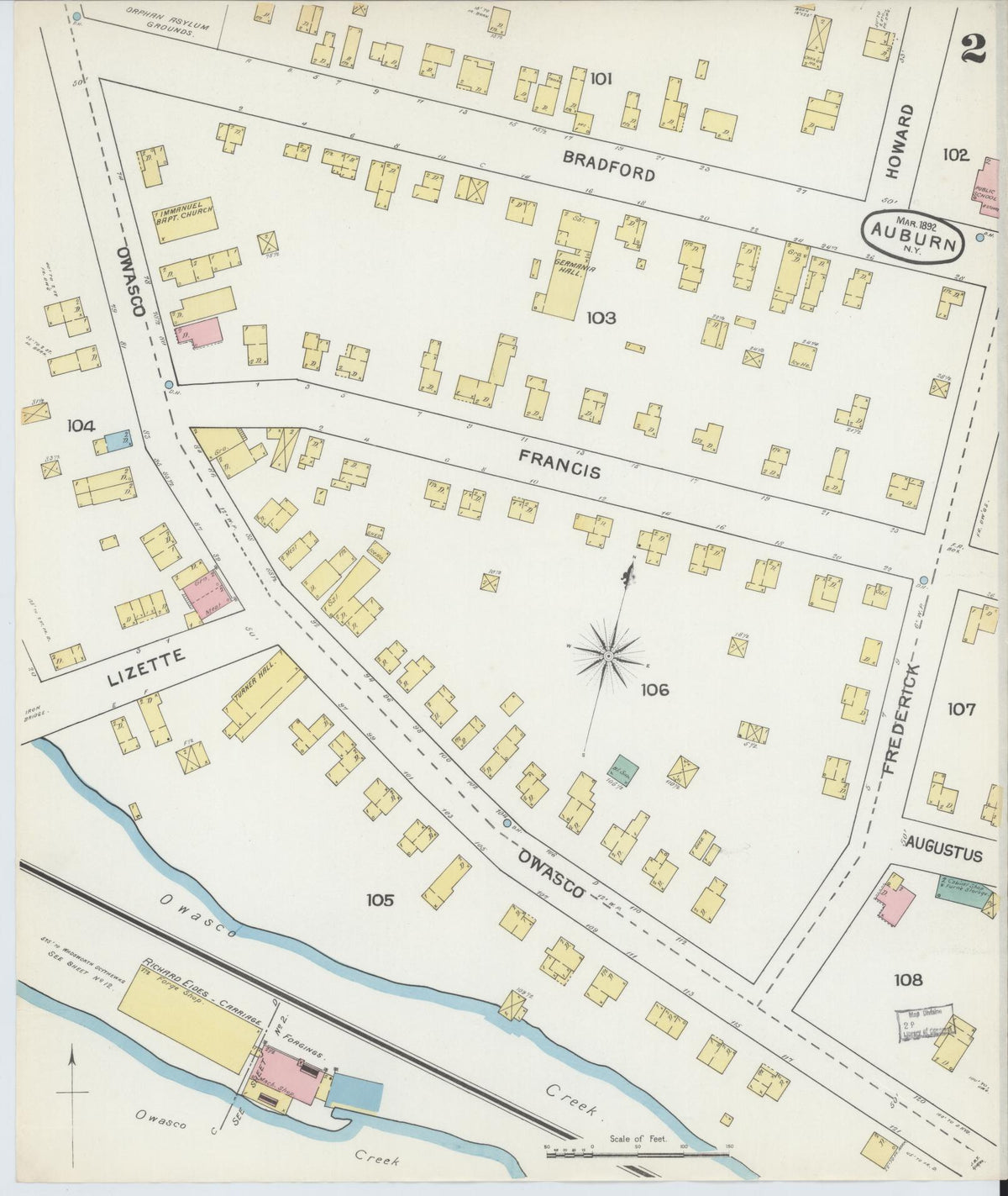 Sanborn Fire Insurance Map from Auburn, Cayuga County, New York (1892), Sheet #0002 - Complete Map Set gallery image, historic Sanborn map, vintage wall art, New York New York