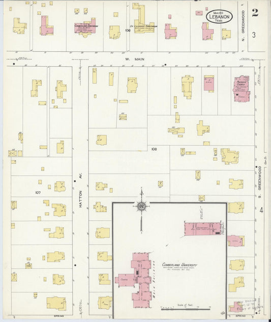 Sanborn Fire Insurance Map from Lebanon, Wilson County, Tennessee (1913), Sheet #0002 - Historic Sanborn Fire Insurance Map Print, vintage old map wall art, antique decor, genealogy gift, Tennessee Tennessee map