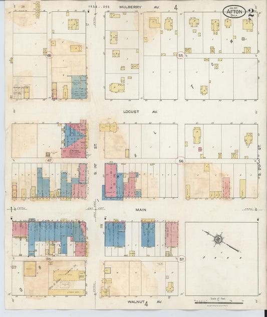 Sanborn Fire Insurance Map from Afton, Ottawa County, Oklahoma (1932), Sheet #0002 - Historic Sanborn Fire Insurance Map Print, vintage old map wall art, antique decor, genealogy gift, Oklahoma Oklahoma map