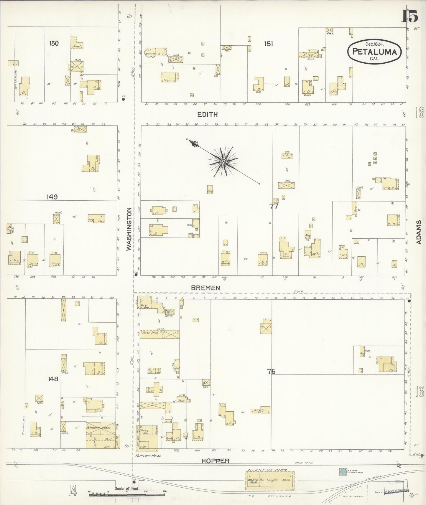 Sanborn Fire Insurance Map from Petaluma, Sonoma County, California (1894), Sheet #0015 - Complete Map Set gallery image, historic Sanborn map, vintage wall art, California California