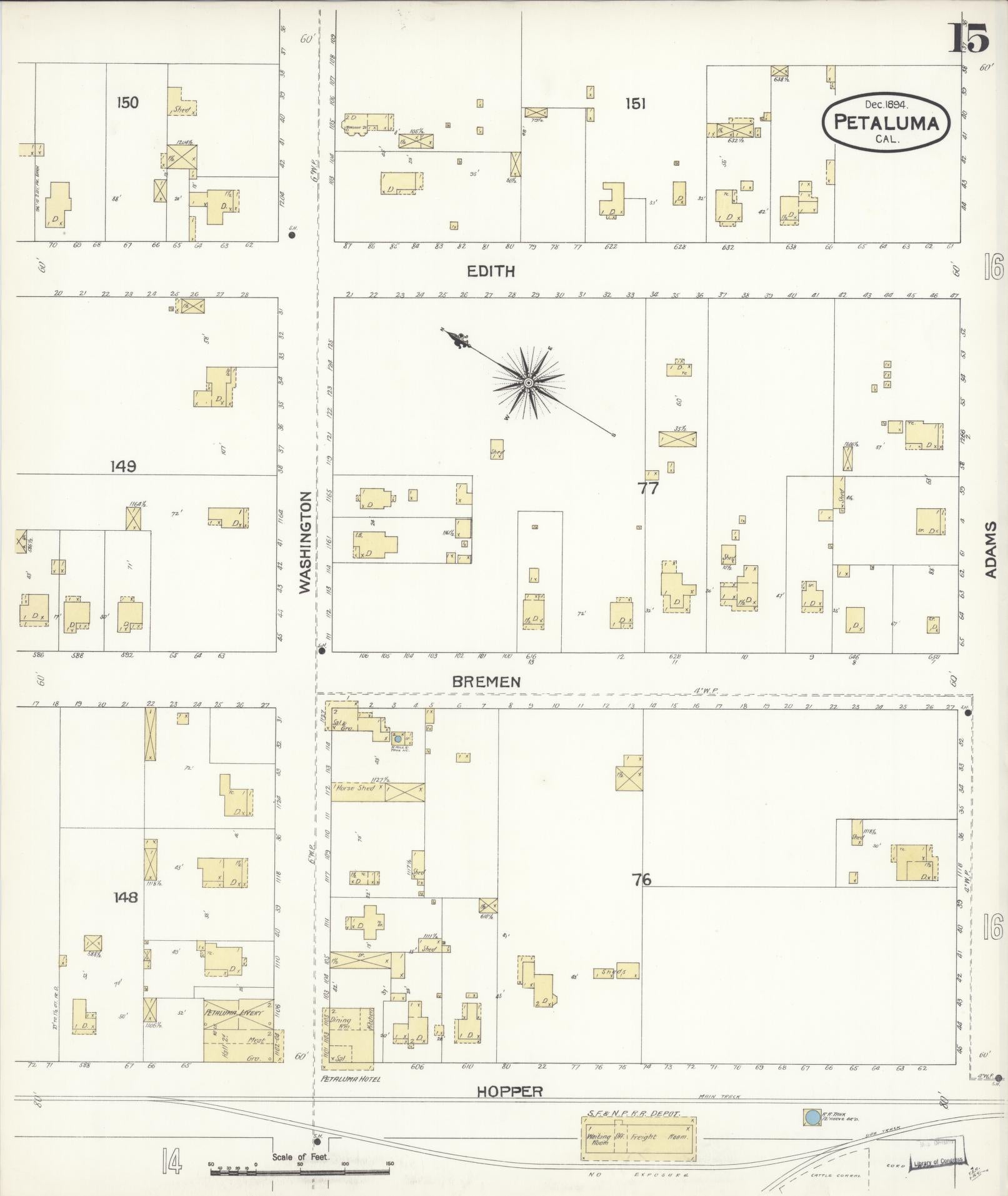 Sanborn Fire Insurance Map from Petaluma, Sonoma County, California (1894), Sheet #0015 - Complete Map Set gallery image, historic Sanborn map, vintage wall art, California California