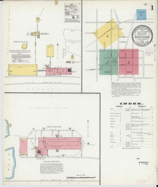Sanborn Fire Insurance Map from Kosciusko, Attala County, Mississippi (1902), Sheet #0001 - Complete Map Set gallery image, historic Sanborn map, vintage wall art, Mississippi Mississippi