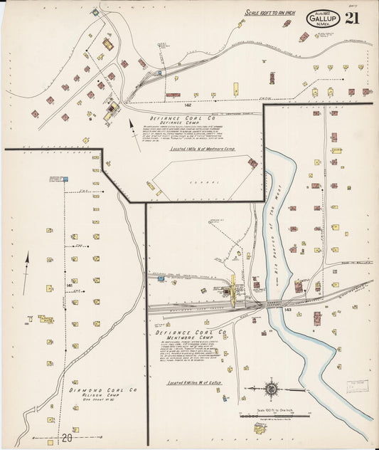 Sanborn Fire Insurance Map from Gallup, Mckinley County, New Mexico (1922), Sheet #0021 - Historic Sanborn Fire Insurance Map Print, vintage old map wall art, antique decor, genealogy gift, New Mexico New Mexico map