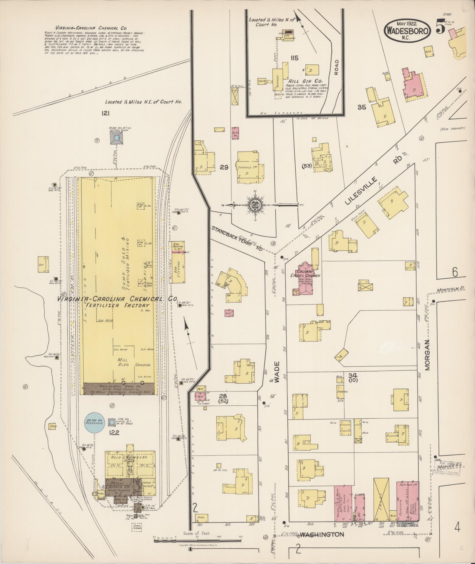 Sanborn Fire Insurance Map from Wadesboro, Anson County, North Carolina (1922), Sheet #0005 - Complete Map Set gallery image, historic Sanborn map, vintage wall art, North Carolina North Carolina
