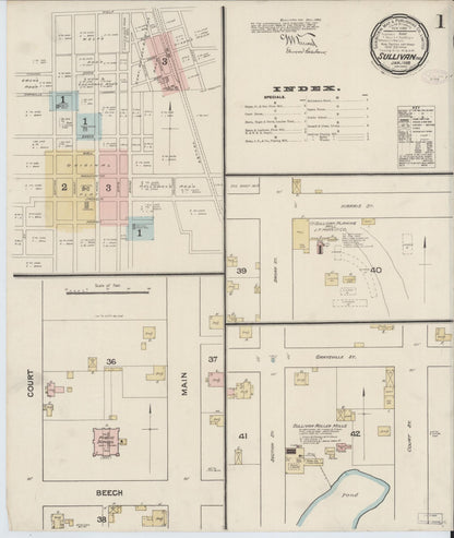 Sanborn Fire Insurance Map from Sullivan, Sullivan County, Indiana (1888), Sheet #0001 - Historic Sanborn Fire Insurance Map Print, vintage old map wall art, antique decor, genealogy gift, Indiana Indiana map