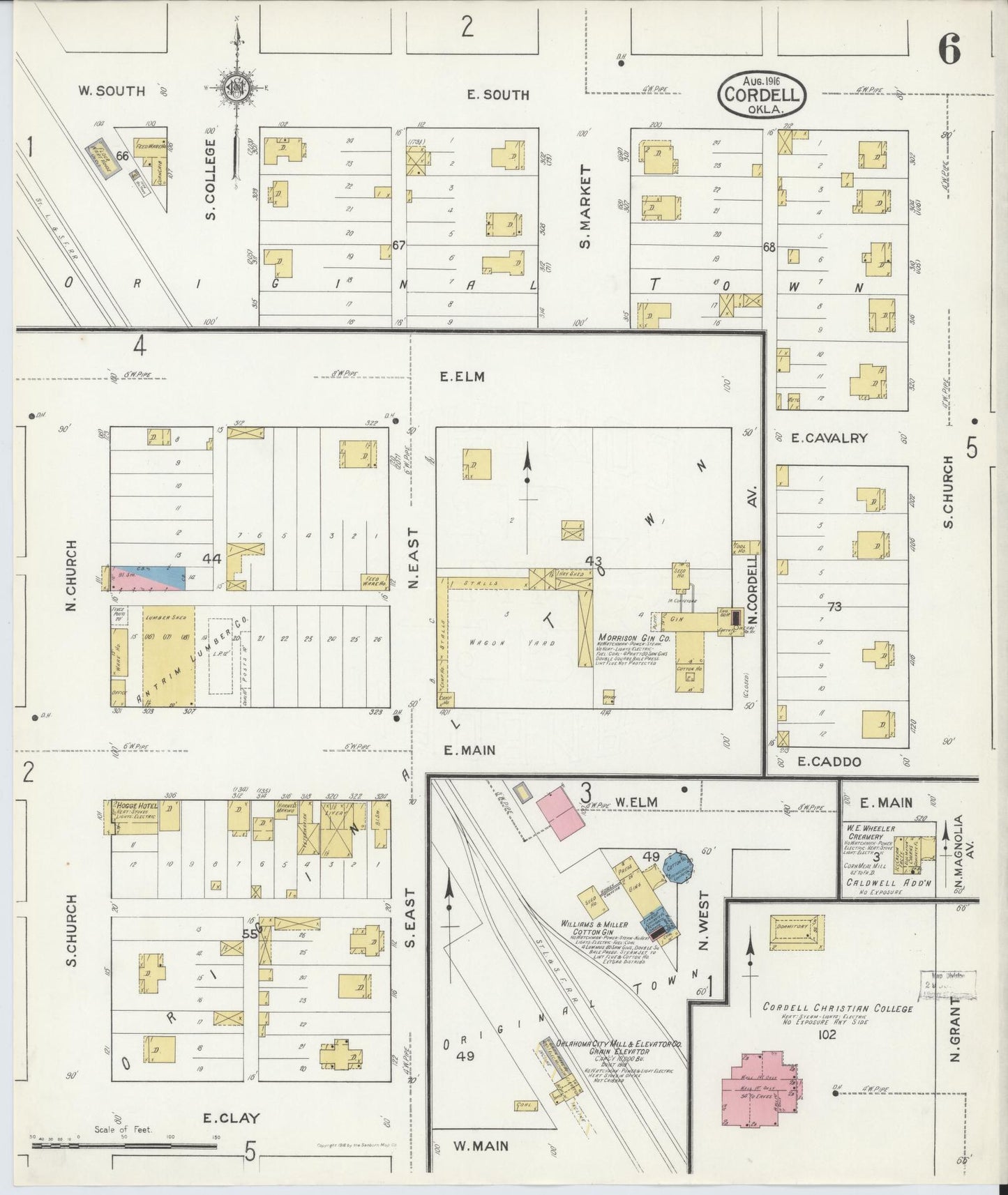 Sanborn Fire Insurance Map from Cordell, Washita County, Oklahoma (1916), Sheet #0006 - Complete Map Set gallery image, historic Sanborn map, vintage wall art, Oklahoma Oklahoma
