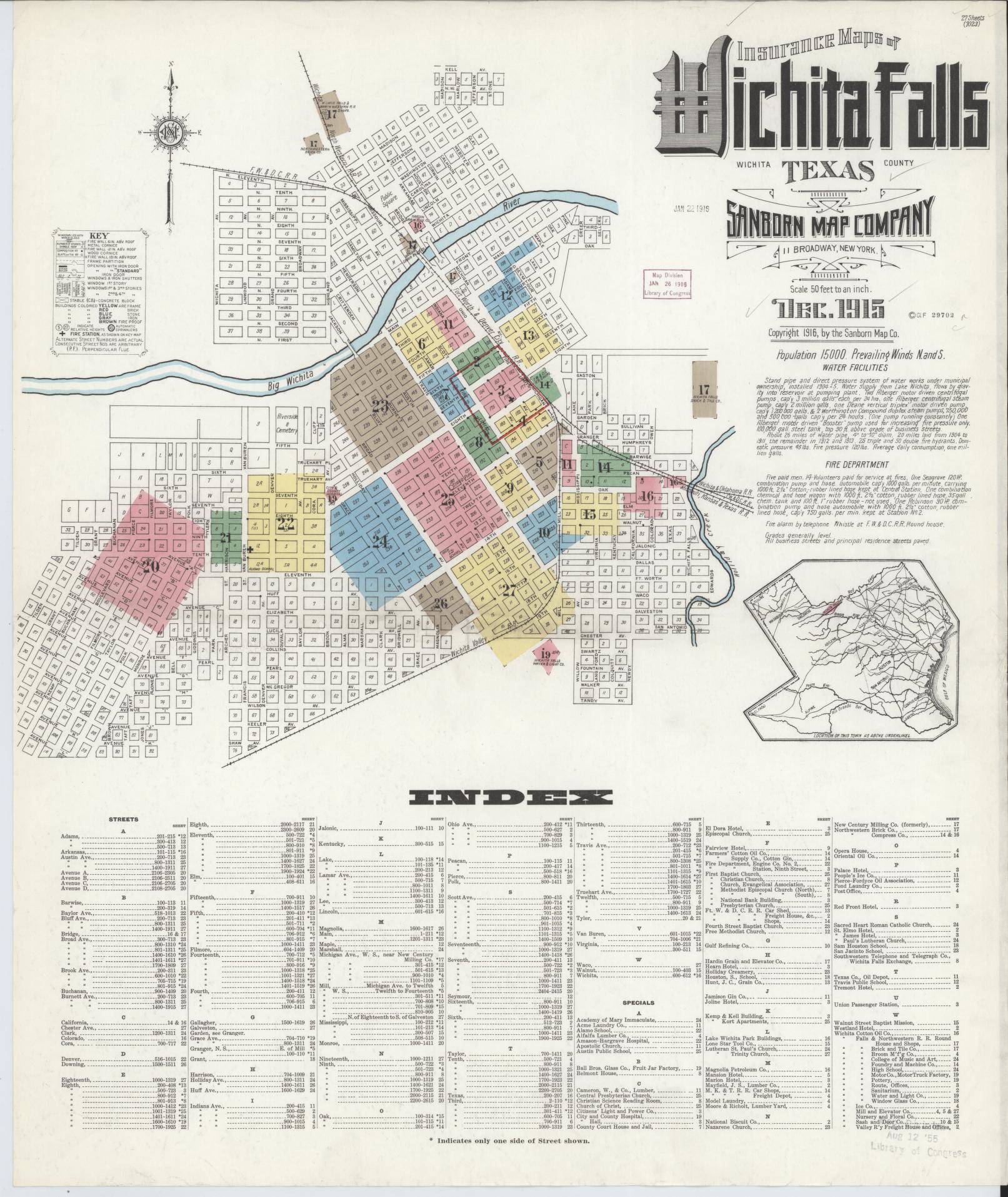 Sanborn Fire Insurance Map from Wichita Falls, Wichita County, Texas. (1915) – Historic Sanborn Fire Insurance Map Print