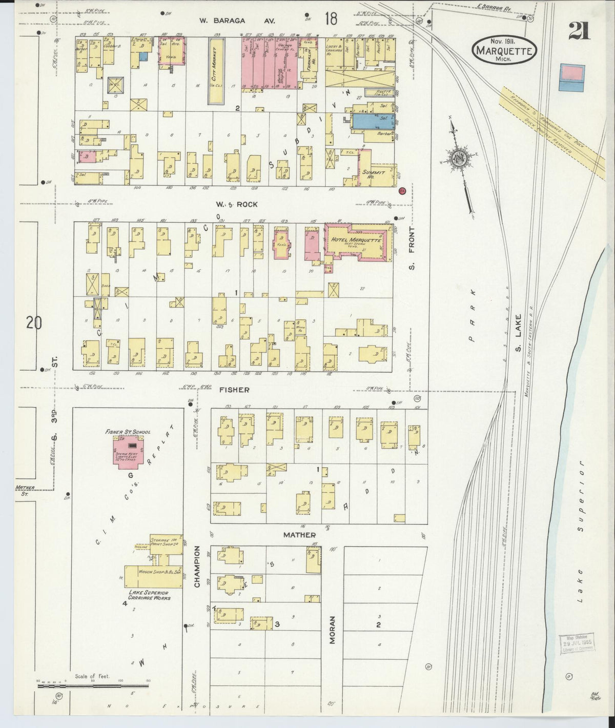 Sanborn Fire Insurance Map from Marquette, Marquette County, Michigan (1911), Sheet #0021 - Historic Sanborn Fire Insurance Map Print, vintage old map wall art, antique decor, genealogy gift, Michigan Michigan map