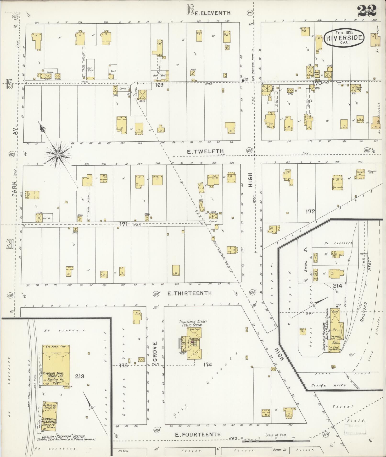 Sanborn Fire Insurance Map from Riverside, Riverside County, California (1895), Sheet #0022 - Complete Map Set gallery image, historic Sanborn map, vintage wall art, California California