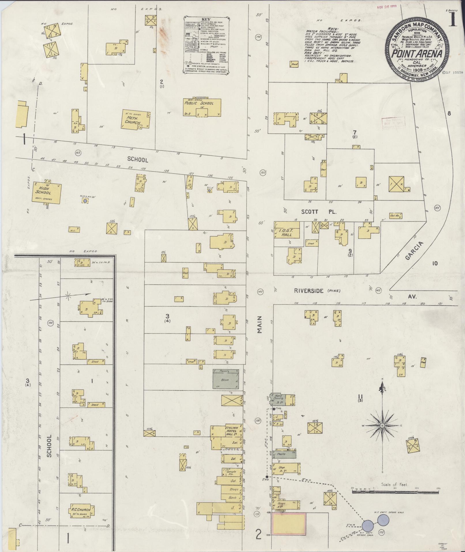 Sanborn Fire Insurance Map from Point Arena, Mendocino County, California. (1909) – Historic Sanborn Fire Insurance Map Print