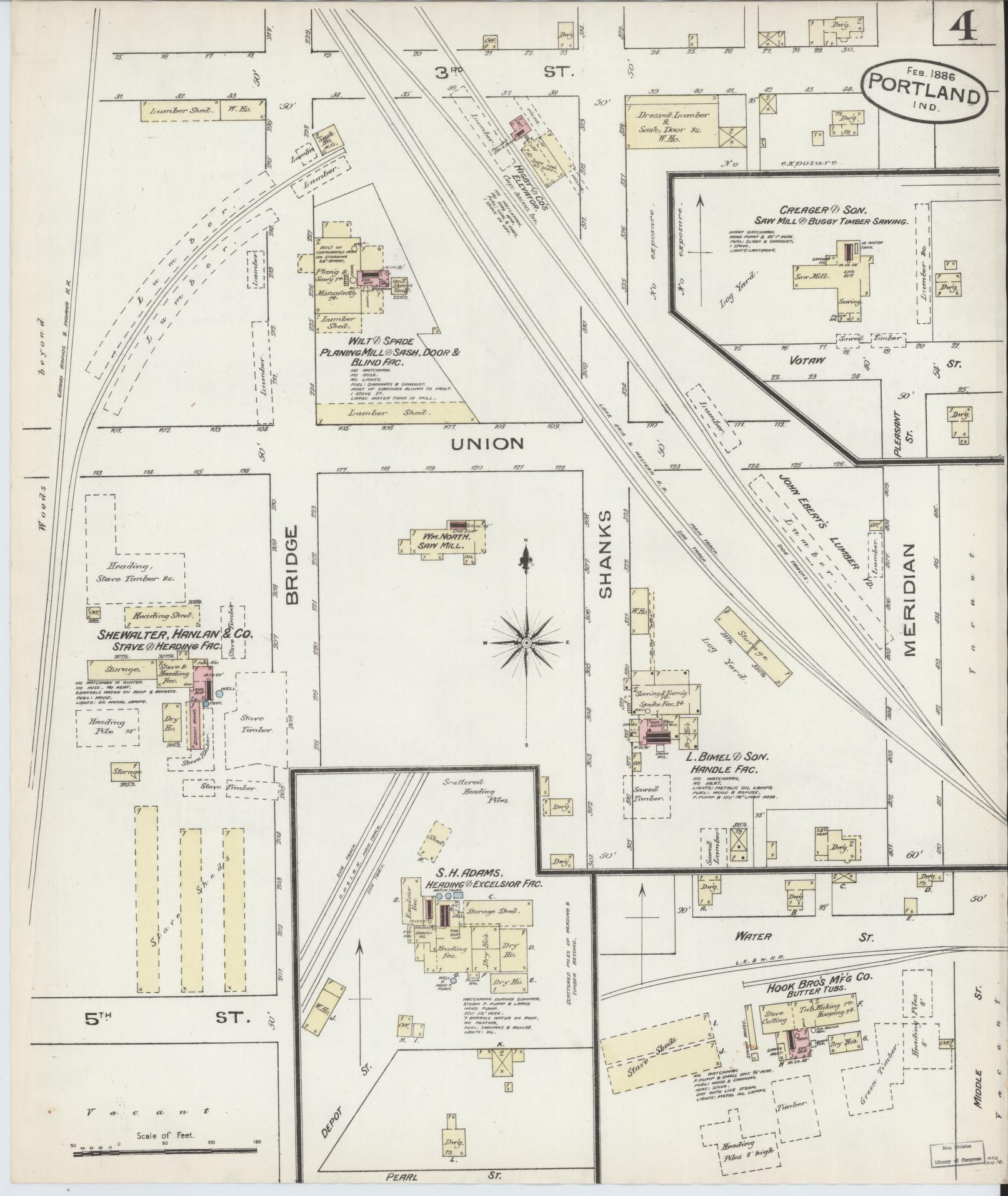 Sanborn Fire Insurance Map from Portland, Jay County, Indiana (1886), Sheet #0004 - Complete Map Set gallery image, historic Sanborn map, vintage wall art, Indiana Indiana
