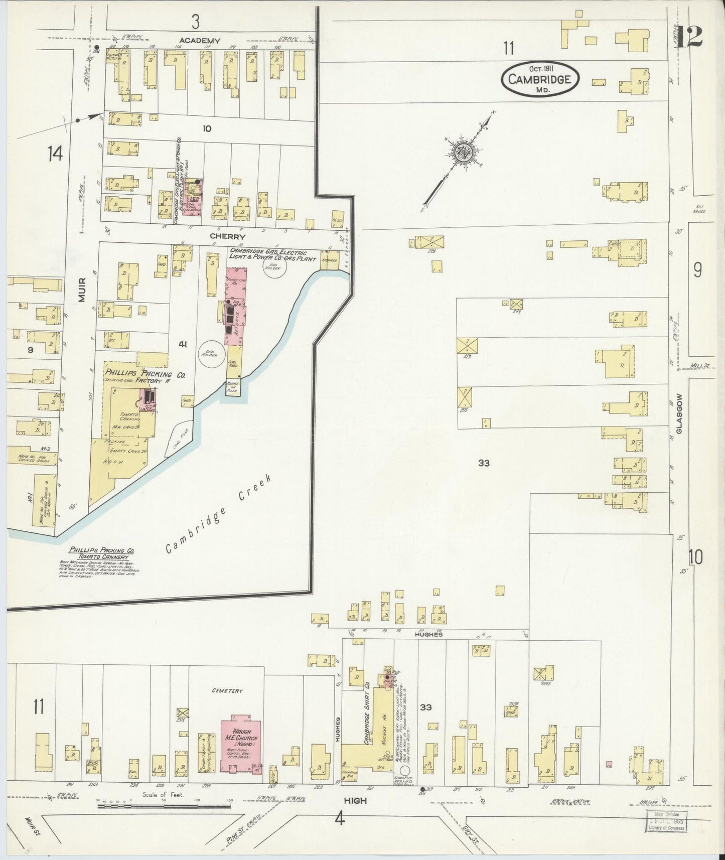Sanborn Fire Insurance Map from Cambridge, Dorchester County, Maryland (1911), Sheet #0012 - Complete Map Set gallery image, historic Sanborn map, vintage wall art, Maryland Maryland