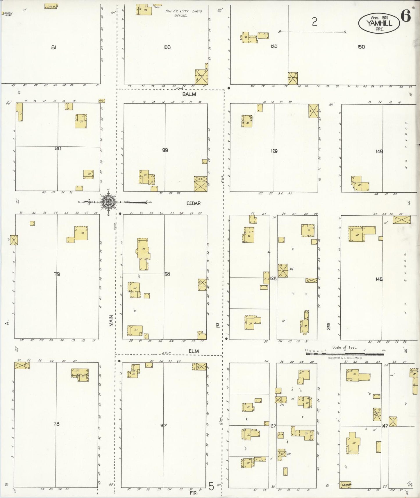 Sanborn Fire Insurance Map from Yamhill, Yamhill County, Oregon (1921), Sheet #0006 - Complete Map Set gallery image, historic Sanborn map, vintage wall art, Oregon Oregon