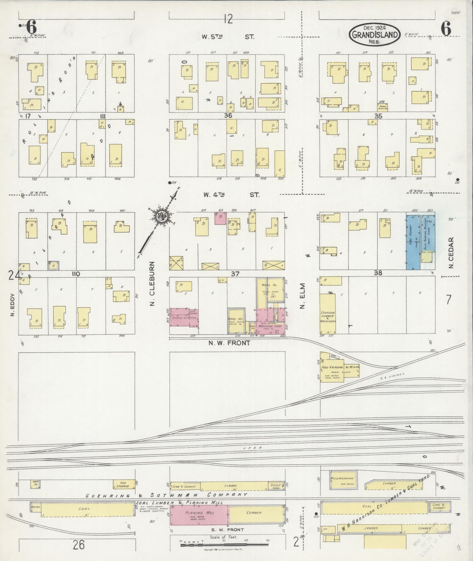 Sanborn Fire Insurance Map from Grand Island, Hall County, Nebraska (1924), Sheet #0006 - Complete Map Set gallery image, historic Sanborn map, vintage wall art, Nebraska Nebraska